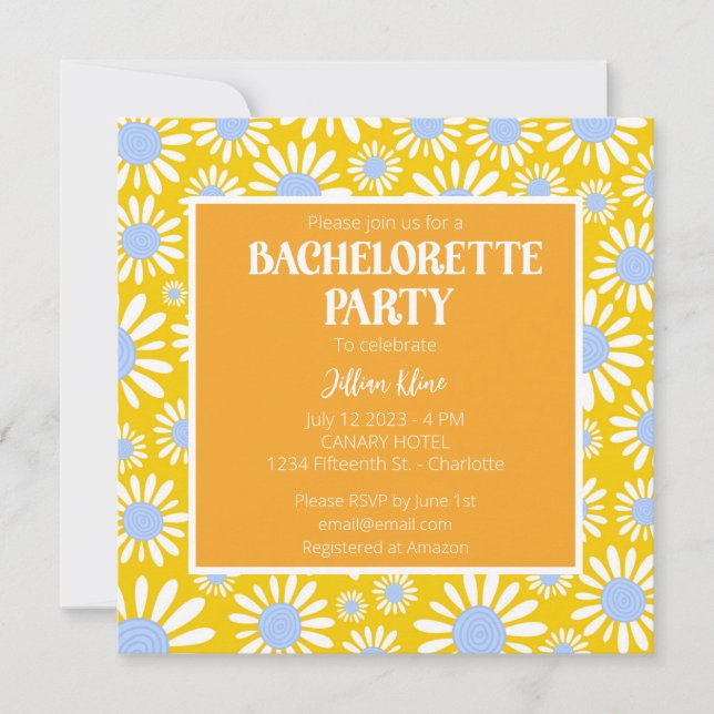 Modern Yellow Daisy Bachelorette Invitation (Front)