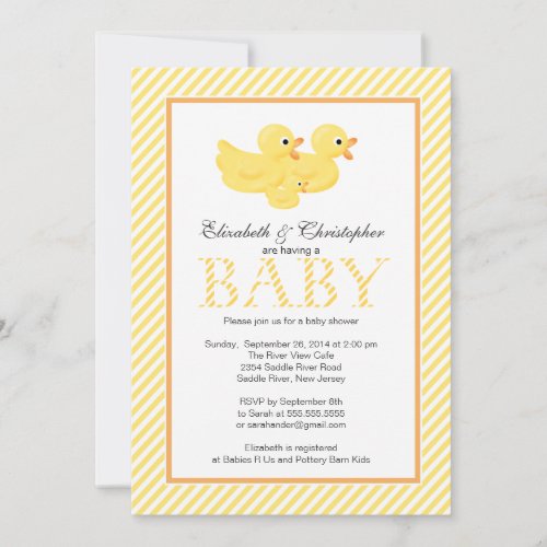 Modern Yellow Ducks Couple Baby Shower Custom Announcement