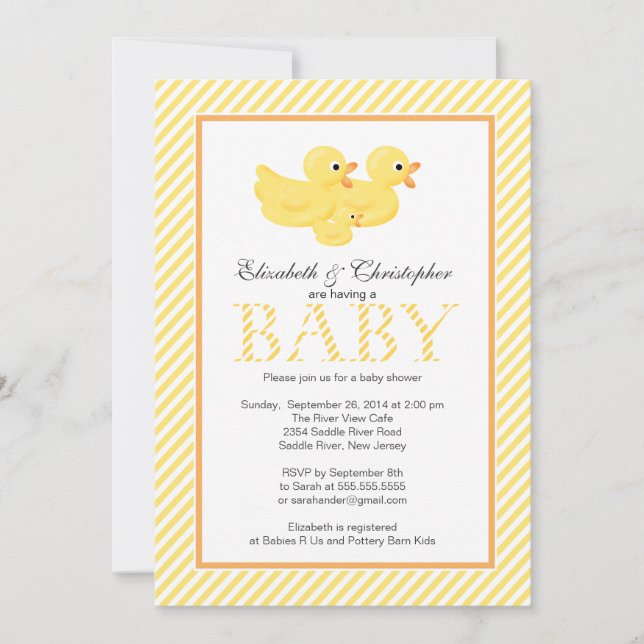 Modern Yellow Ducks Couple Baby Shower Invitation (Front)