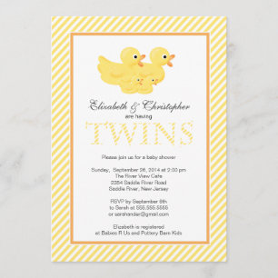 Modern Yellow Ducks Couple Twins Baby Shower Invitation