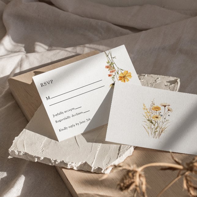 Modern Yellow Floral Boho Chic Unique Wedding RSVP Card (Creator Uploaded)