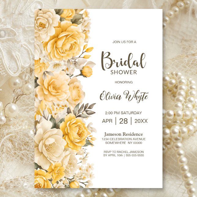 Modern Yellow Floral Bridal Shower Invitation (Creator Uploaded)