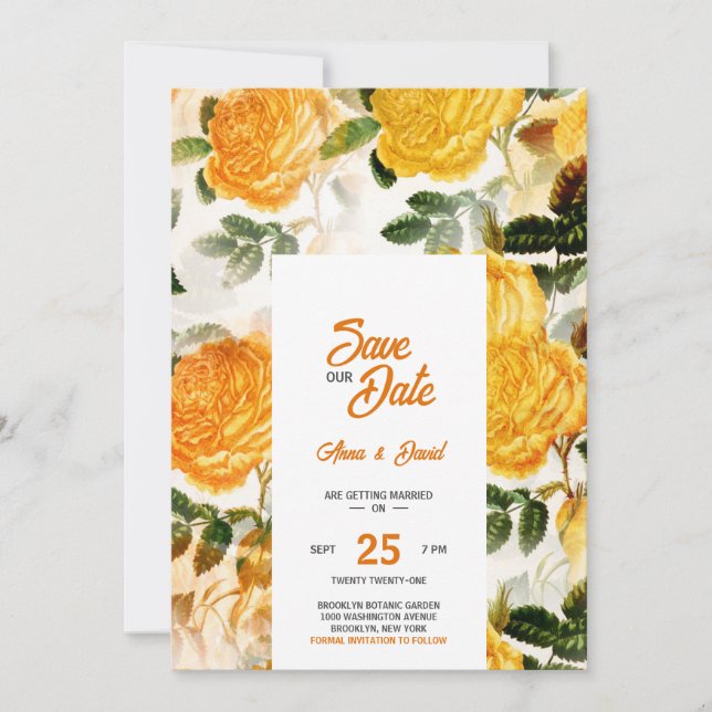 Modern Yellow Floral Save The Date Invitation (Front)