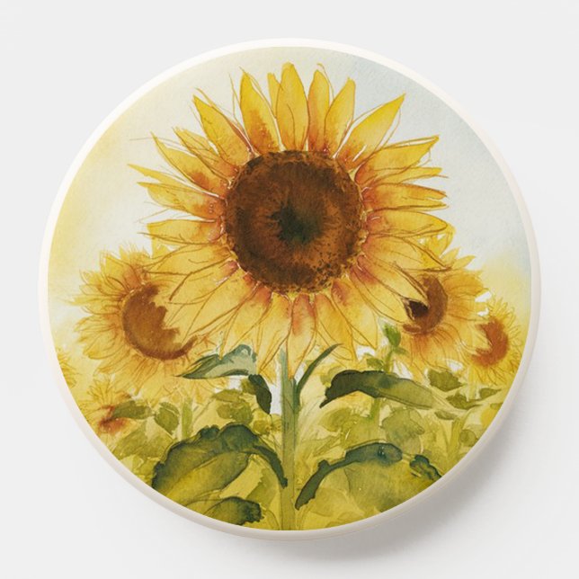 Modern Yellow Floral  Sunflower Watercolor         PopSocket (Popsocket)