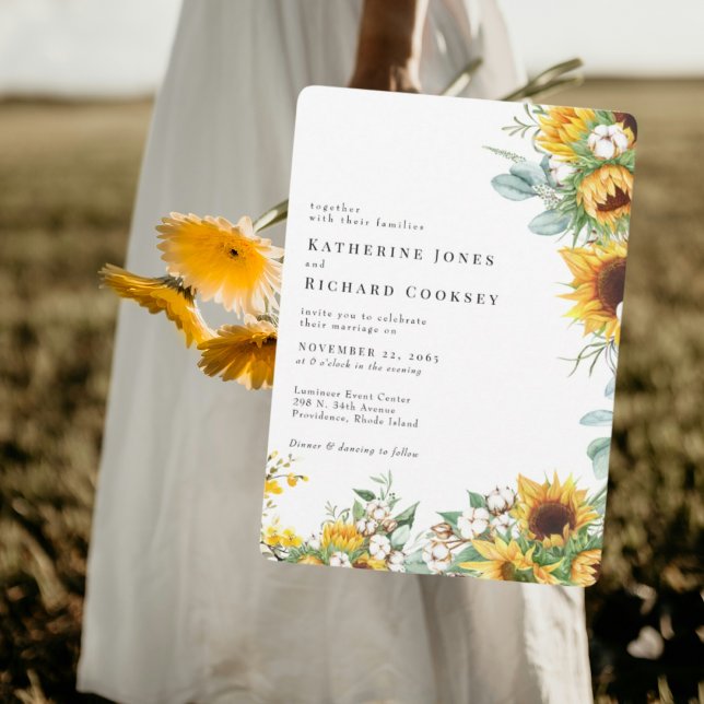 Modern Yellow Floral Sunflowers No Parents Wedding Invitation (Creator Uploaded)