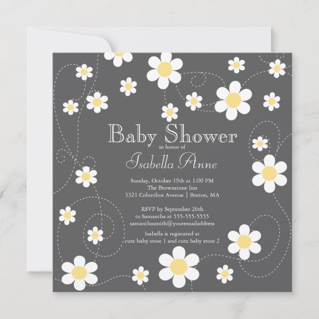 Modern Yellow Flowers Floral Neutral Baby Shower Invitation (Front)
