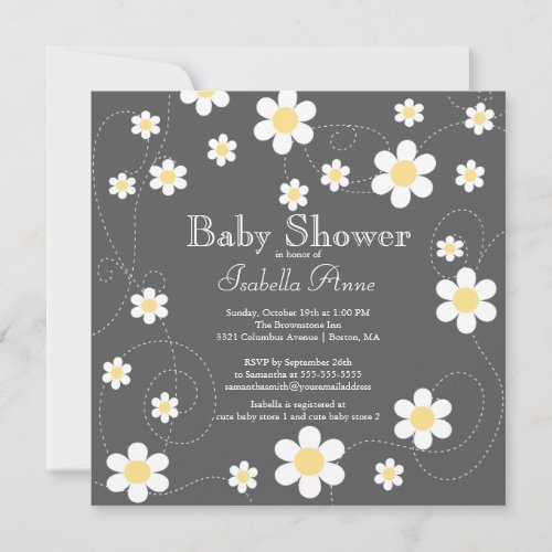 Modern Yellow Flowers Floral Neutral Baby Shower Invitation