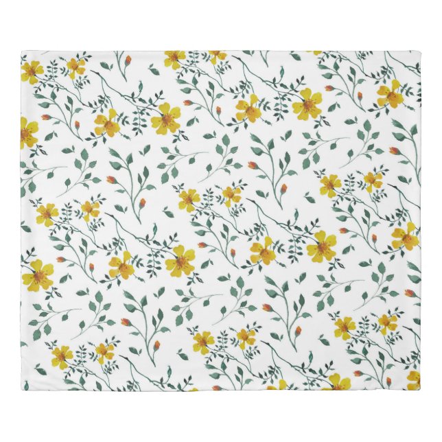 Modern Yellow Flowers & Green Leafs Pattern Duvet Cover (Front)