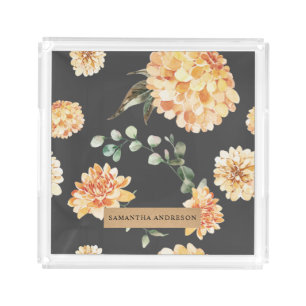 Modern Yellow Flowers & Kraft Personalized Gift Acrylic Tray