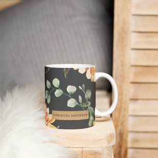 Modern Yellow Flowers & Kraft Personalized Gift Coffee Mug