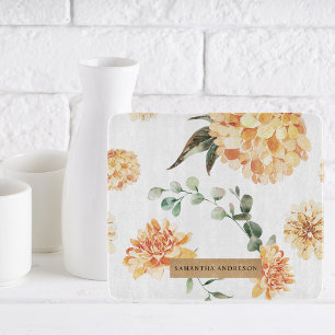 Modern Yellow Flowers & Kraft Personalized Gift Cutting Board