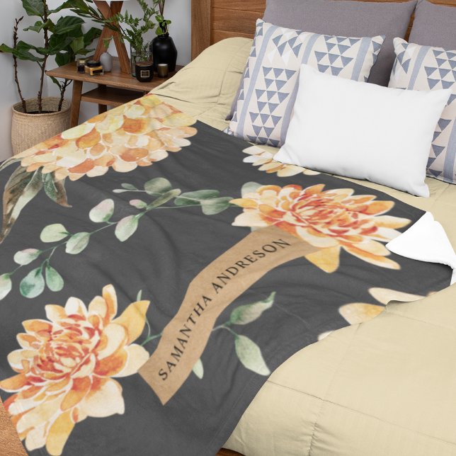 Modern Yellow Flowers & Kraft Personalized Gift Fleece Blanket (Creator Uploaded)
