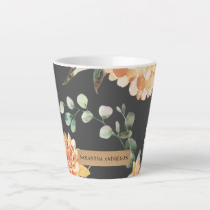 Modern Yellow Flowers & Kraft Personalized Gift Latte Mug