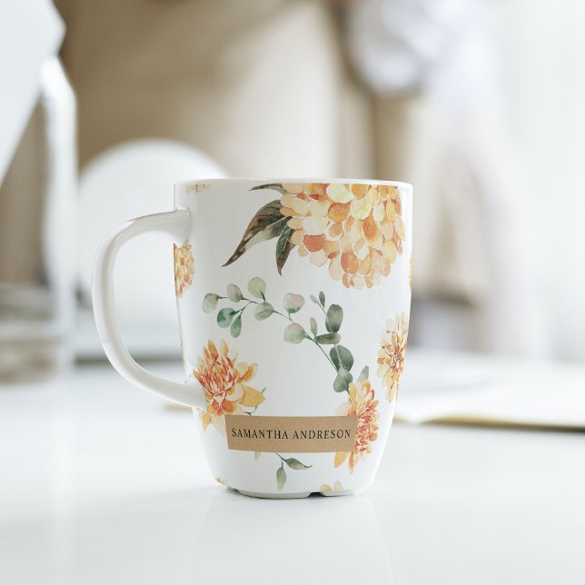 Modern Yellow Flowers & Kraft Personalized Gift Latte Mug (Creator Uploaded)
