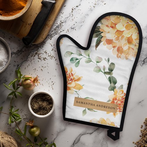 Modern Yellow Flowers  Kraft Personalized Gift  Oven Mitt  Pot Holder Set