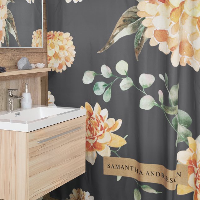 Modern Yellow Flowers & Kraft Personalized Gift Shower Curtain (Creator Uploaded)