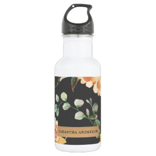 Modern Yellow Flowers & Kraft Personalized Gift Stainless Steel Water Bottle