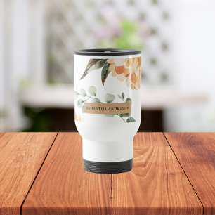 Modern Yellow Flowers & Kraft Personalized Gift Travel Mug