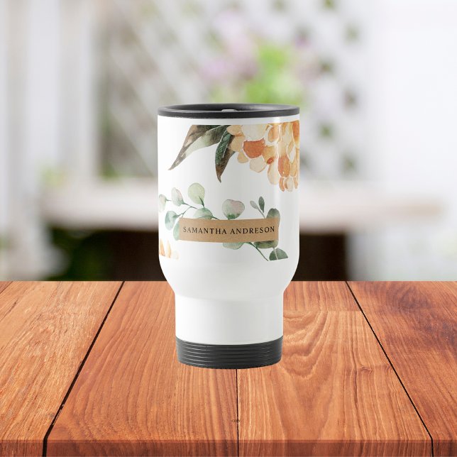 Modern Yellow Flowers & Kraft Personalized Gift Travel Mug (Creator Uploaded)