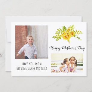Modern yellow flowers Mother's Day floral photo Card