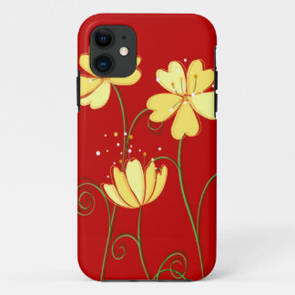 Modern Yellow Flowers On Red iPhone 11 Case