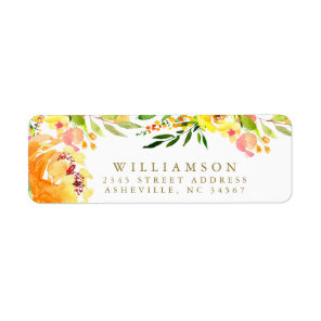 Modern Yellow Flowers Watercolor Return Address  Label