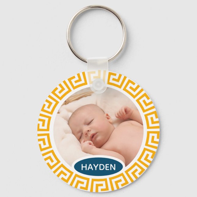Modern Yellow Geometric Custom Photo Keychain (Front)