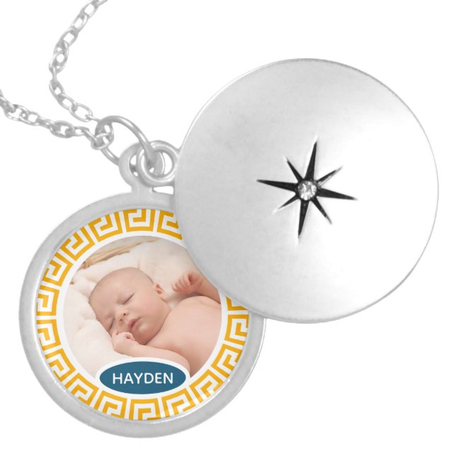 Modern Yellow Geometric Custom Photo Locket Necklace (Front)