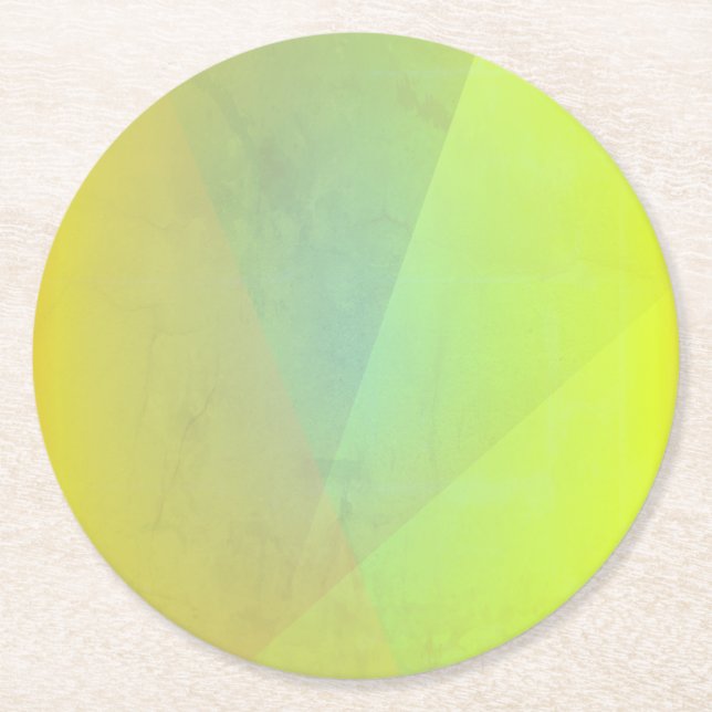 Modern Yellow Geometric Gradation Round Paper Coaster (Front)