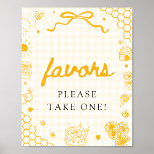 Modern Yellow Gingham Honey Bee Favors Sign