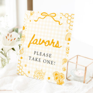 Modern Yellow Gingham Honey Bee Favors Sign