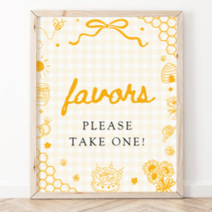 Modern Yellow Gingham Honey Bee Favors Sign