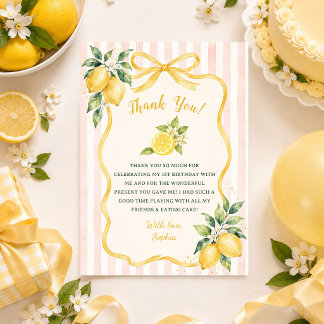 Modern Yellow Girls Our Main Squeeze 1st Birthday Thank You Card