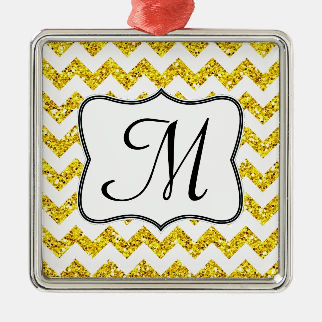 Modern Yellow Glitter Monogram Initial Ornament (Front)