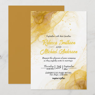 Modern Yellow Gold Agate Marble Glitter Wedding  Invitation