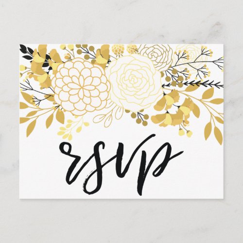 Modern Yellow Gold Black Graphic Floral  RSVP Invitation Postcard