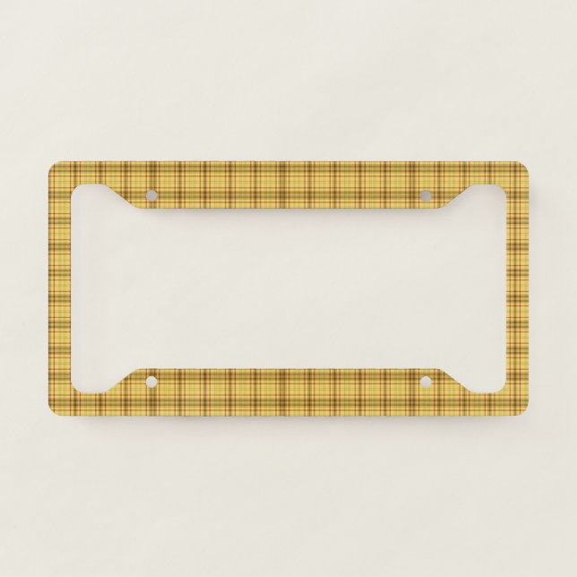 Modern Yellow, Gold, Brown Plaid License Plate Frame (Front)