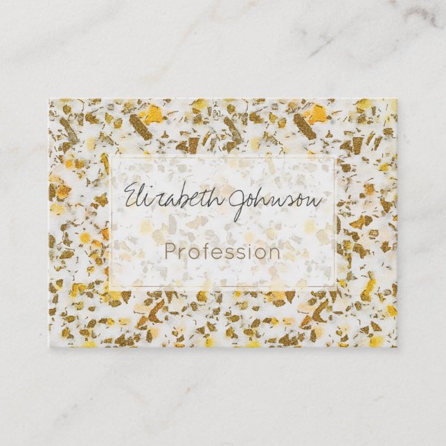 Modern Yellow & Gold Speckles Terrazzo Pattern Business Card (Front)