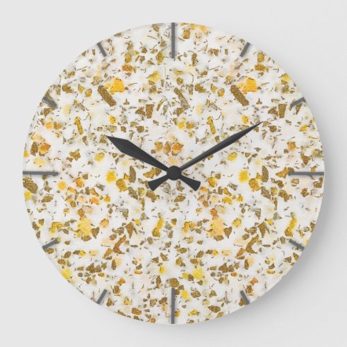 Modern Yellow  Gold Speckles Terrazzo Pattern Large Clock