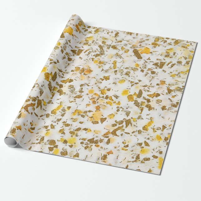 Modern Yellow & Gold Speckles Terrazzo Pattern Wrapping Paper (Unrolled)