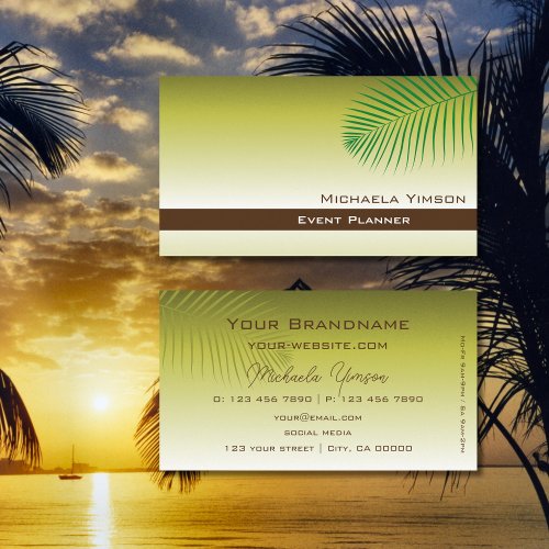 Modern Yellow Gradient Chic with Palm Leaf Simple Business Card