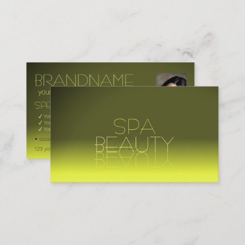 Modern Yellow Gradient Mirror Letters with Photo Business Card