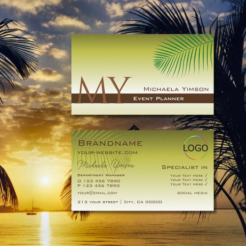 Modern Yellow Gradient Palm Leaf Monogram and Logo Business Card