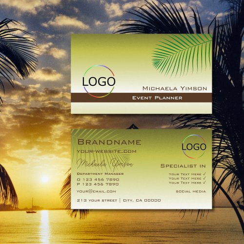 Modern Yellow Gradient Palm Leaf with Logo Stylish Business Card