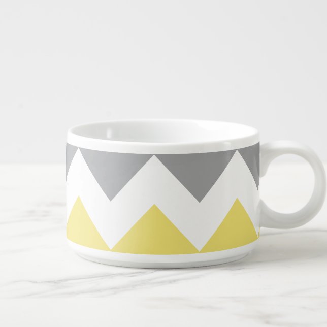 Modern Yellow Gray Chevron Pattern Bowl (Left)