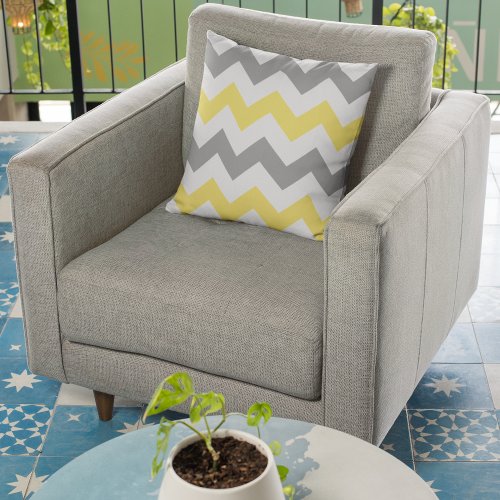 Modern Yellow Gray Chevron Pattern Throw Pillow