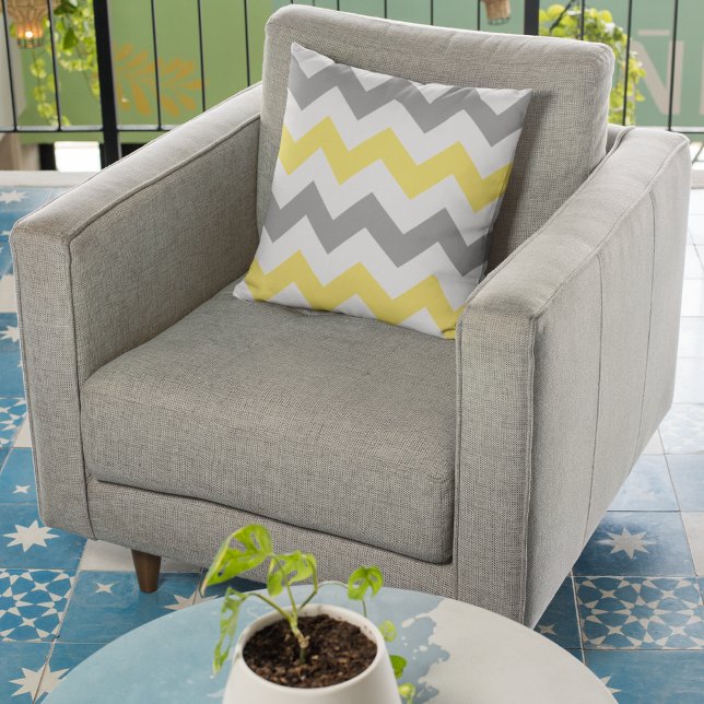Modern Yellow Gray Chevron Pattern Throw Pillow (Creator Uploaded)