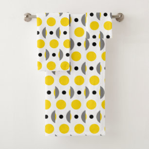Modern Yellow Gray Circle Dot Bath Towel Set