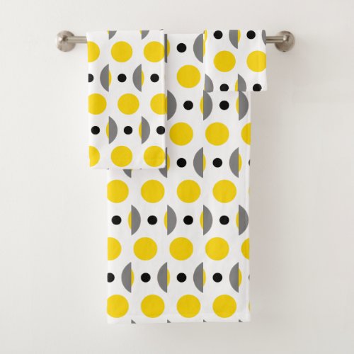 Modern Yellow Gray Circle Dot Bath Towel Set