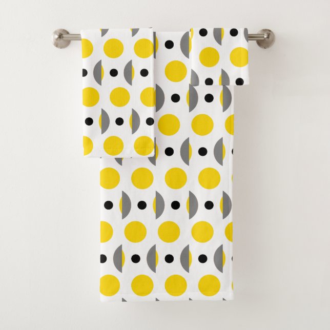Modern Yellow Gray Circle Dot Bath Towel Set (Insitu)